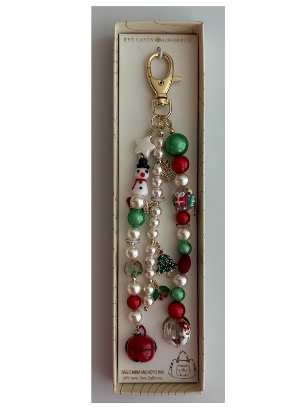 Eye Candy nwt Los Angeles Holiday Christmas Purse Bag Charm Keychain approx 8.5”